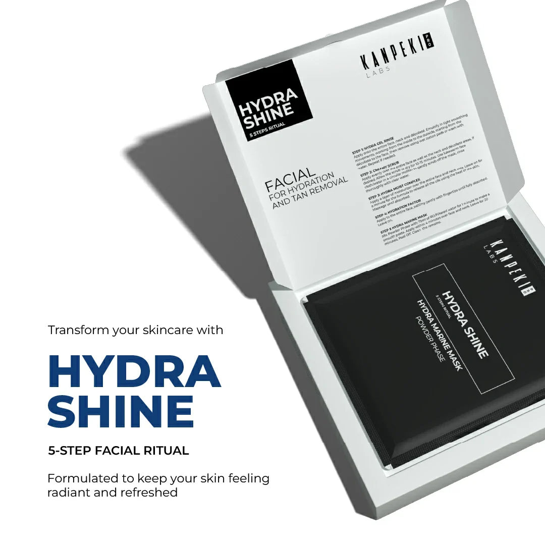 Kanpeki Hydra Shine 5-Step Facial Kit | Deep Hydration & Glow | With Shea Butter, Algae & Vitamin A | For Dry & Normal Skin | Brightening & Moisturizing