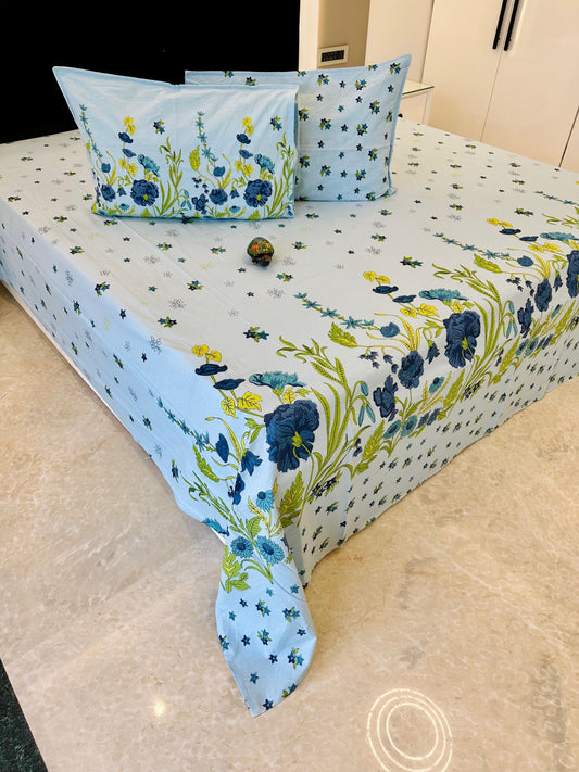 Premium Rang Birangi Jumbo King Size Bedsheet with 2 pillow covers (110x110 inch)