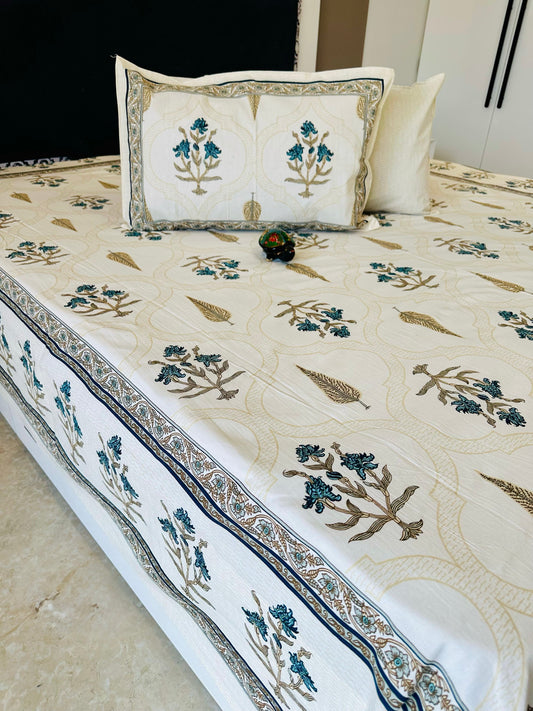 Premium Cotton Rajasthani Jaipuri Traditional Double Bed Bedsheet with 2 Pillow Covers (100x108 inches)