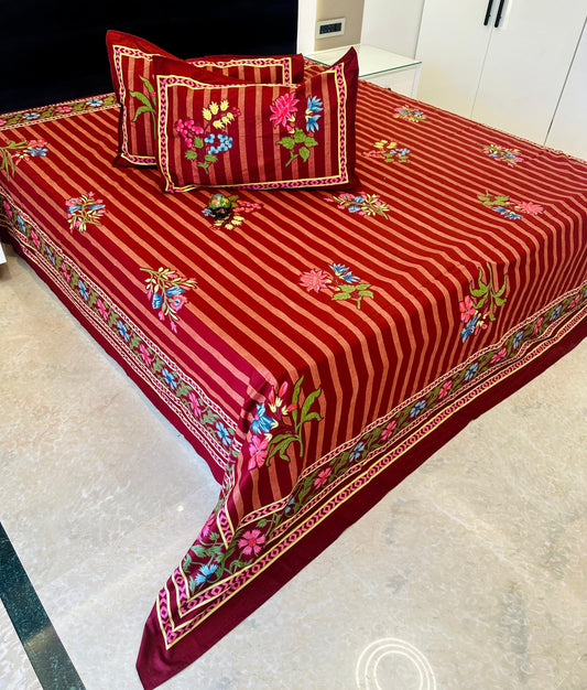 Premium Rang-birangi Striped Jumbo King Size Bedsheet with 2 pillow covers (110x110 inch)